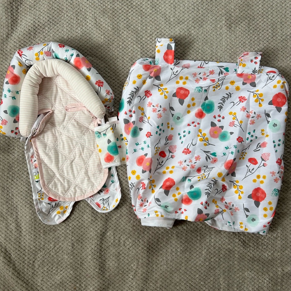go Baby Girl Floral Car Seat Inserts Belt Covers and Car Seat Canopy Cover